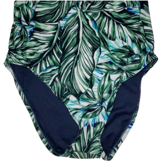 a.n.a Green Tropical Multi Palm Leaf Print One Piece Swimsuit, Women’s XL - Picture 4 of 7